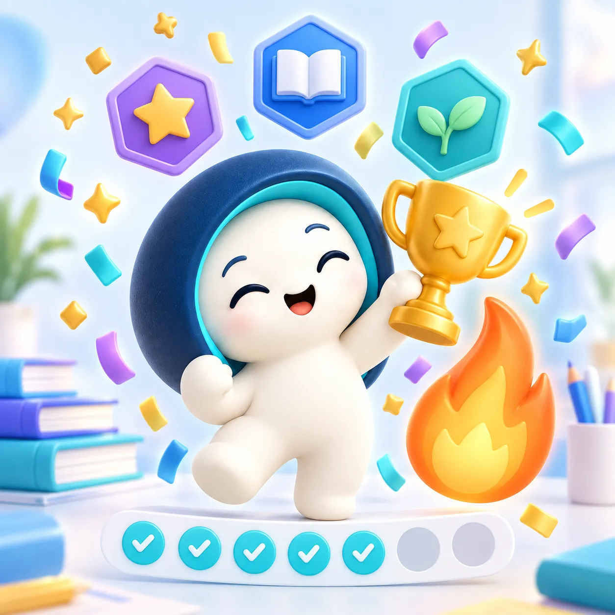 Tamy, la mascotte, célèbre les petits progrès avec un trophée